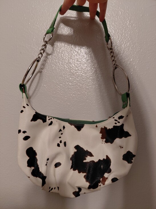 Giannini Handbags - Y2K Chunky Ring Chain Strap Green Cow Print Shoulder Purse